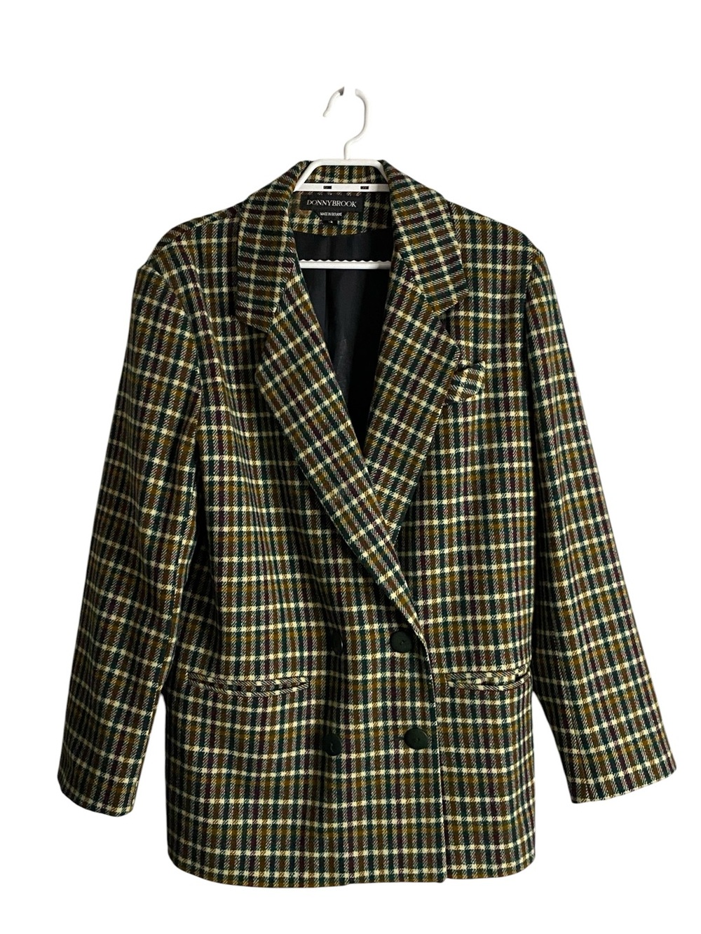 Vintage 90's Donnybrook Double-Breasted Notch Lapel Wool Plaid Blazer